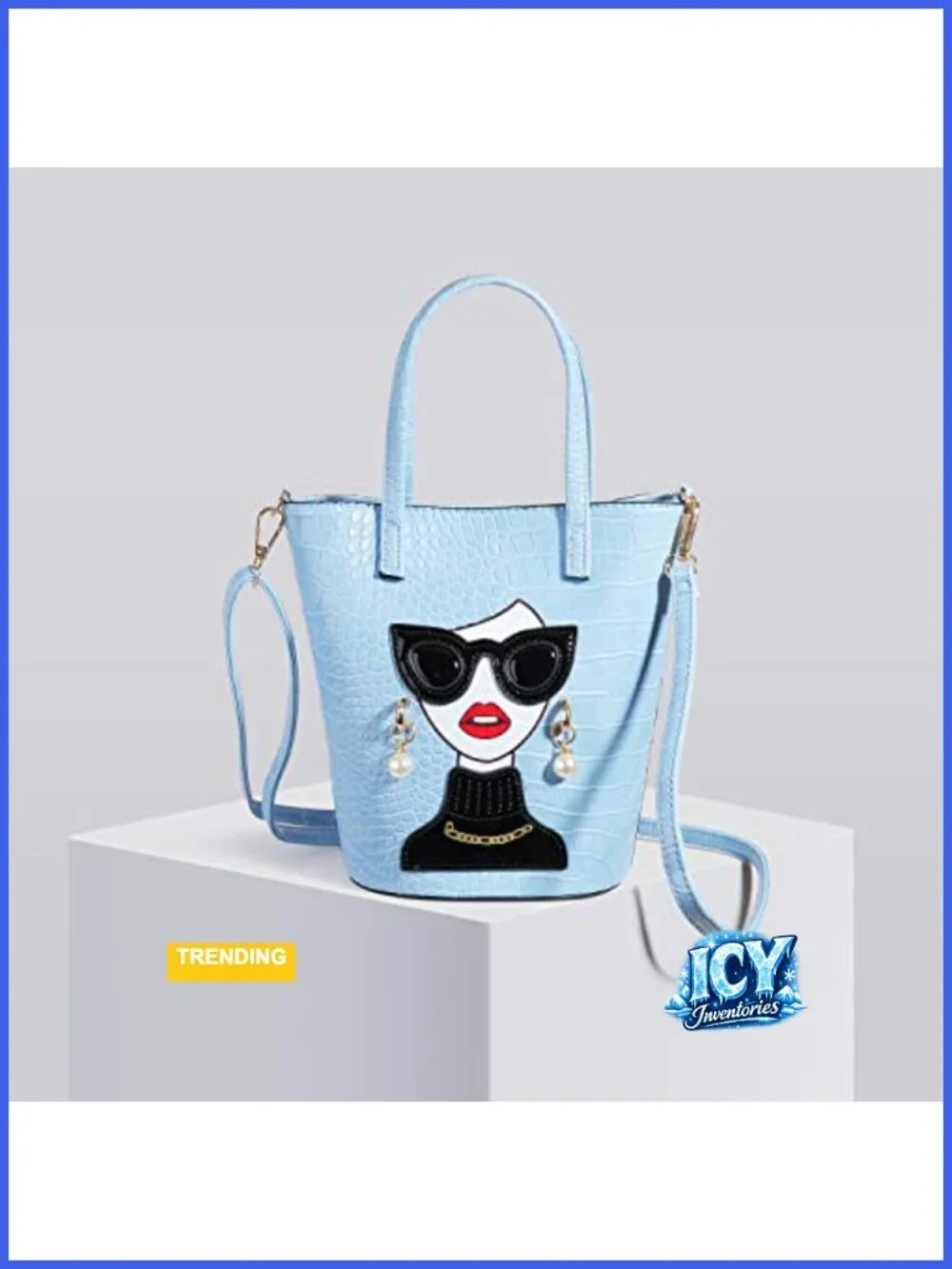 Novelty 3D Lady Face Satchel Handbag Vegan Leather Top Handle Shoulder Bag